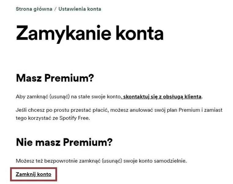 Usunięcie konta Spotify